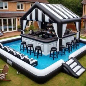 Family Party Backyard Inflatable Pool Bar Water Floating Bar Tent House Combo Swimming Pool Blow up Water Pool Bars For Outdoor yijia