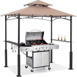 ABCCANOPY 8×5 Grill Gazebo – Outdoor BBQ Canopy Shelter with Led Light for Patio Backyard Grilling (Khaki)