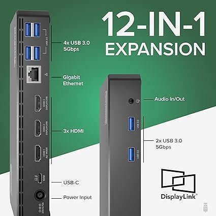 Plugable USB C Triple Display Docking Station | 100W PD, 3x HDMI (1x 4K 30Hz, 2x 1080p 60Hz), 6x USB 5Gbps Ports | Windows, macOS, ChromeOS Compatible – Enhance Productivity with Multi-Monitor Support - Image 3
