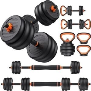 FEIERDUN DS2 Adjustable Dumbbells, 20/30/40/45/70/90lbs Free Weight Set with Connector, 5 in1 Dumbbells Set Used as Barbell, Kettlebells, Push up Stand, Weight Plate, Fitness Exercises for Home Gym Suitable Men/Women