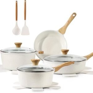 SENSARTE Nonstick Ceramic Cookware Set, 13-Piece Non-toxic Pots and Pans Set, Healthy Kitchen Cooking Set with Stay-Cool Handles, Silicone Tools and Pot Protectors, PFAS Free
