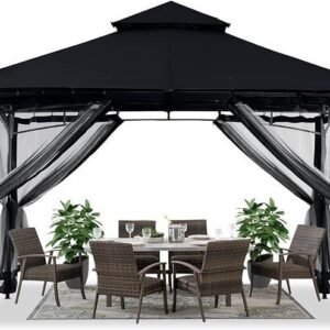 ABCCANOPY Gazebos for Patios 10×12 – Outdoor Steel Frame Gazebo with Mosquito Netting for Lawn Backyard Garden Deck (Black)