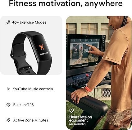 Fitbit Charge 6 Fitness Tracker with Google apps, Heart Rate on Exercise Equipment, 6-Months Premium Membership Included, GPS, Health Tools and More, Obsidian/Black, One Size (S & L Bands Included) - Image 3