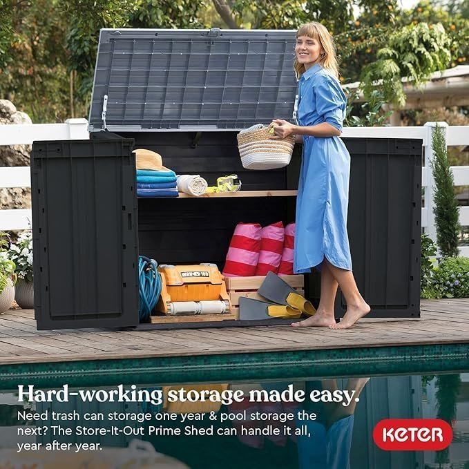 Keter Store-It-Out Prime 4.3 x 3.7 ft. Outdoor Resin Storage Shed with Easy Lift Hinges, Perfect for Yard Tools, Pool Floats and Garden Accessories, Black - Image 4